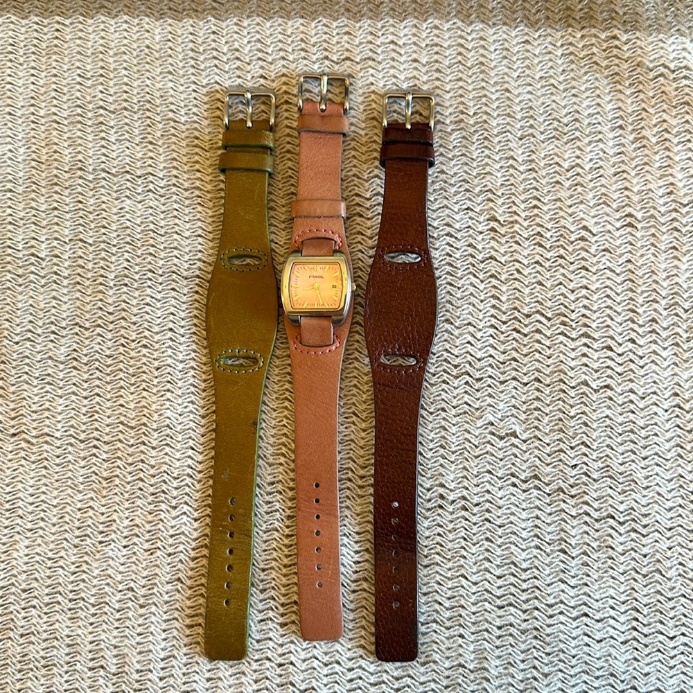 Fossil Watch Set with Interchangeable Leather Bands